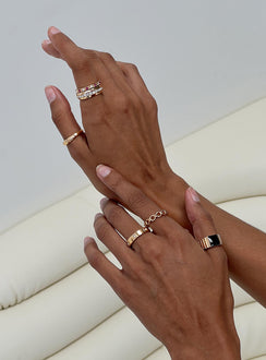 Gold-toned ring pack Pack of six, chunky style, gemstone & diamante detail, lightweight