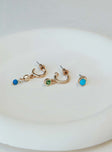 Earrings Gold toned Pack of three Stud fastening Gemstone detail 