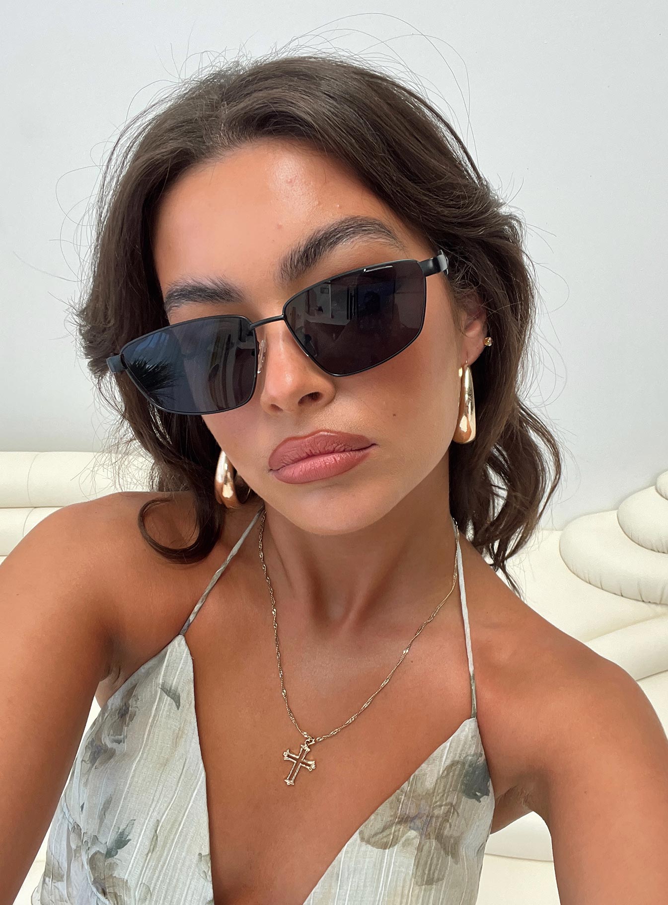 Metal frame sunglasses Adjustable nose pads, smoke tinted lens