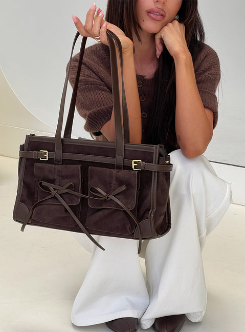 Beaming Bow Detail Shoulder Bag Brown