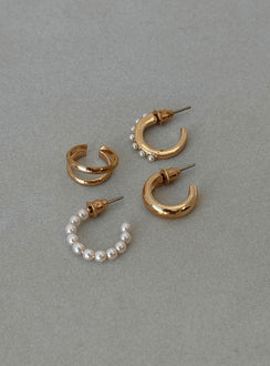 Earring pack Five earrings included, gold-toned, pearl detail, stud fastening