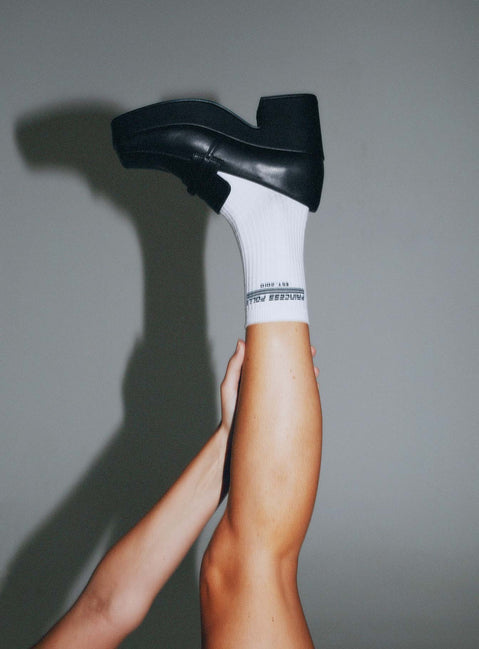 Faux leather platform loafers Slip-on design, padded footbed, treaded sole, rounded toe