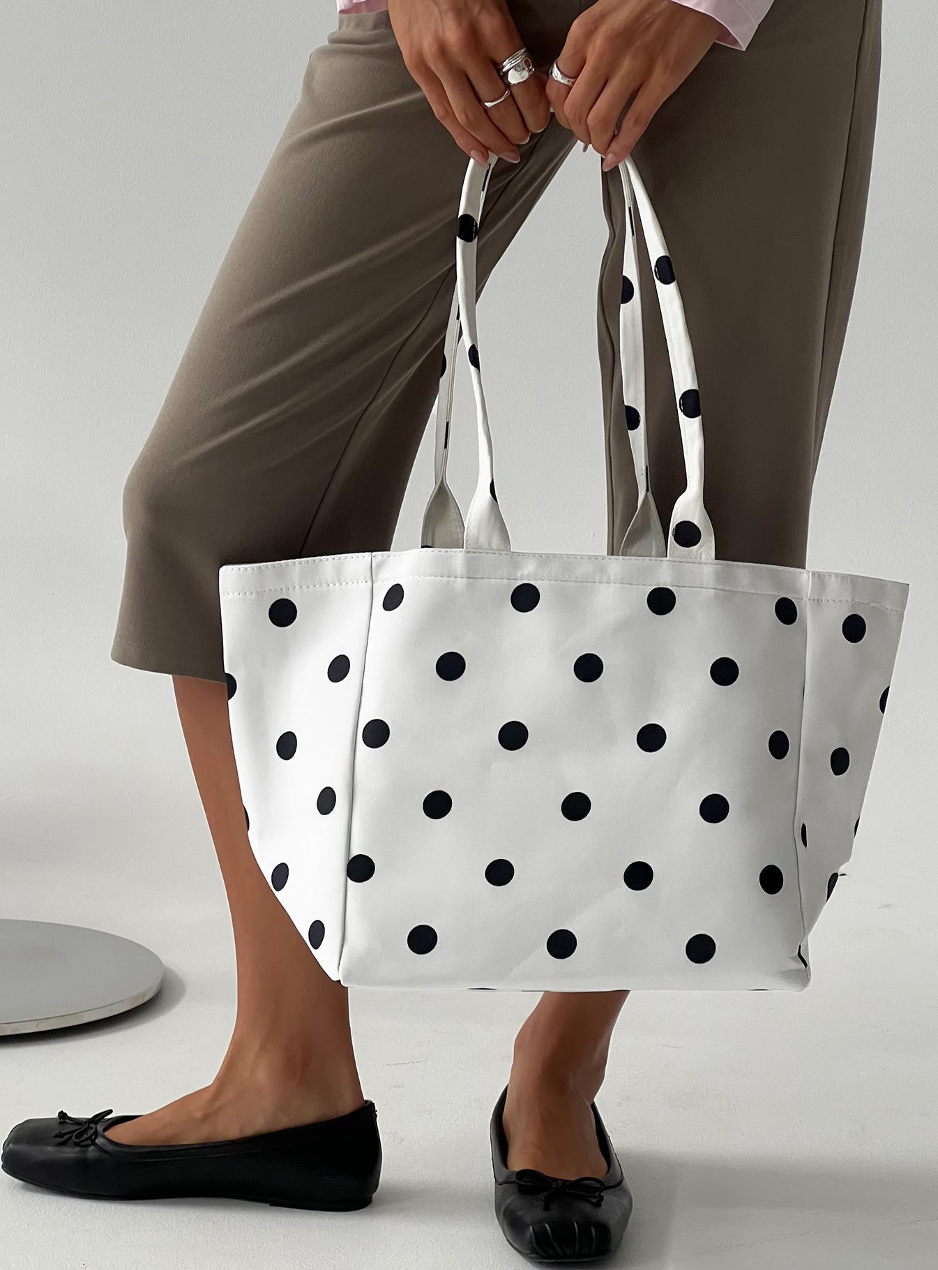 Anetta Tote Bag White Polka