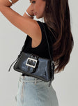 Shoulder bag Faux leather, adjustable strap, silver-toned hardware, buckle detail, zip closure