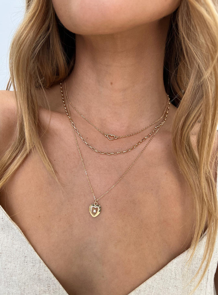 Gold-toned necklace set Pack of three, two fixed chains, one separate chain 