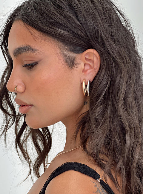 Earring pack Mixed metals, hoop style, stud fastening