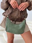 Faux suede shoulder bag Two adjustable shoulder straps, gold-toned hardware, zip fastening, flat base