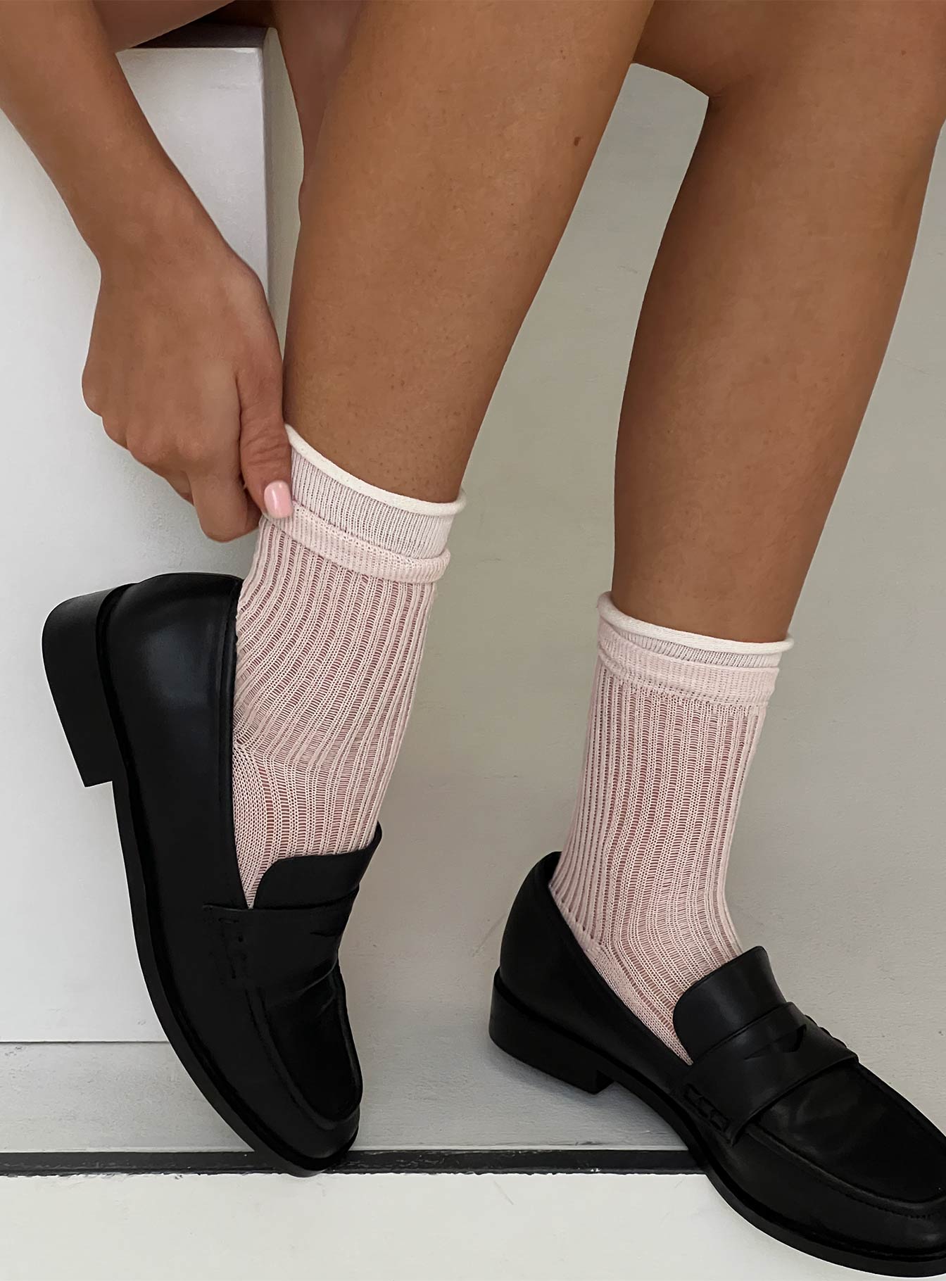 Daliar Contrast Trim Socks Pink