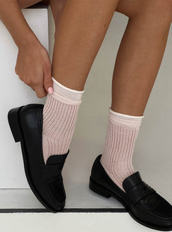 Daliar Contrast Trim Socks Pink