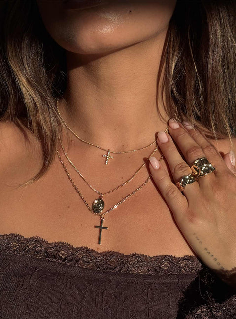 Broken Clocks Layered Necklace Gold