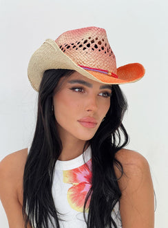 Straw cowboy hat Moulded brim, ombre design, beaded detail