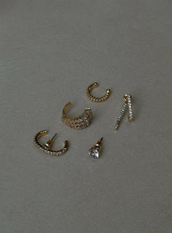 Five piece earring pack Gold-toned, diamonte detail, stud & clasp fastening