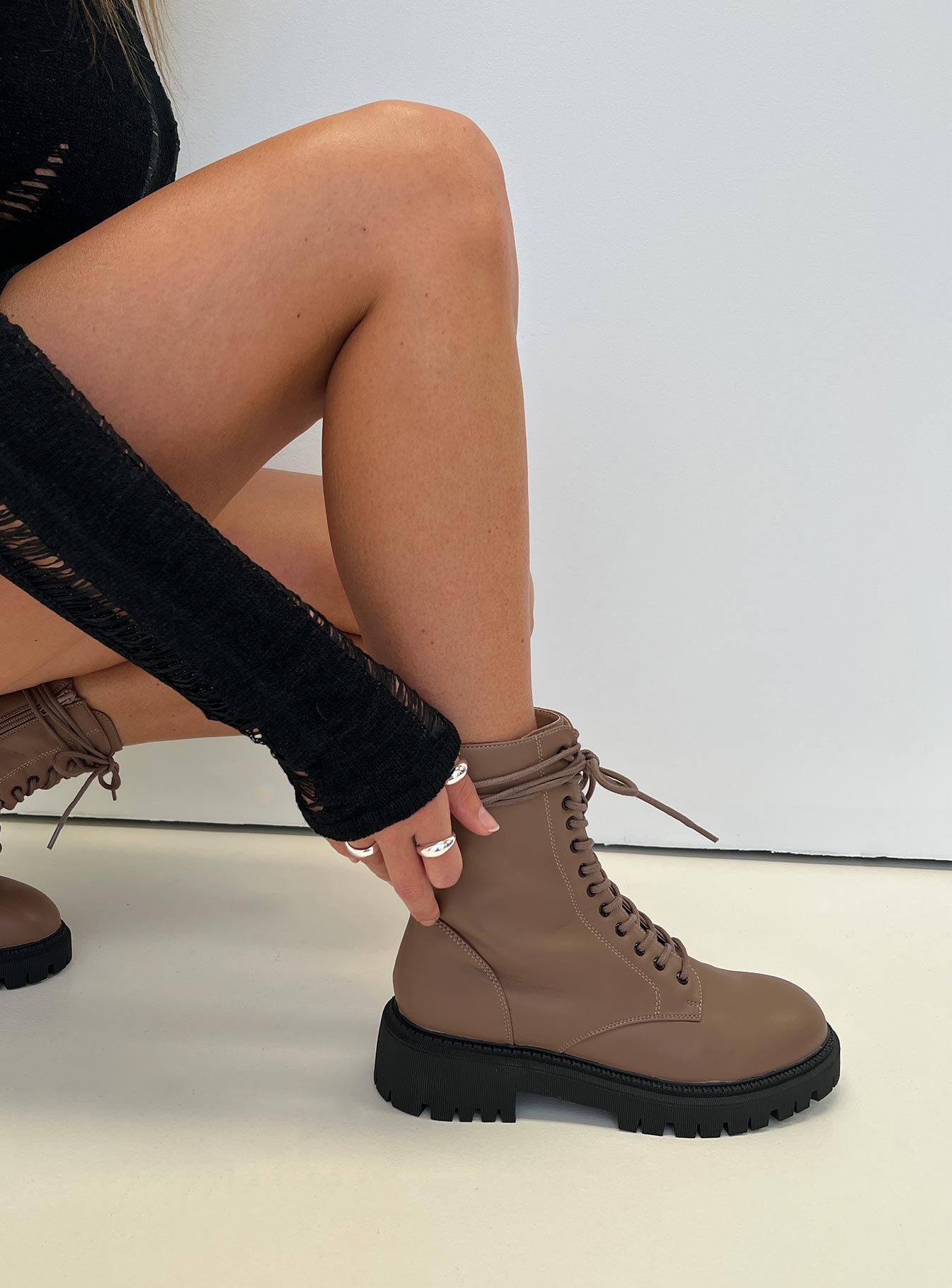 Taupe lace up booties on sale