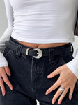 Faux leather belt, silver-toned buckle