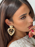 Earrings Heart pendant design, gold-toned, stud fastening