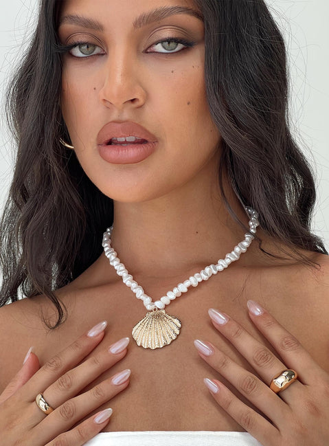 Necklace  beaded pearl detail, gold-toned hardware, shell drop charm  Lobster clasp fastening- adjustable sizing