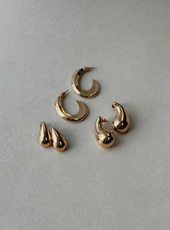 Gold-toned earring pack Pack of three pairs, stud & hoop styles, all stud fasteni
