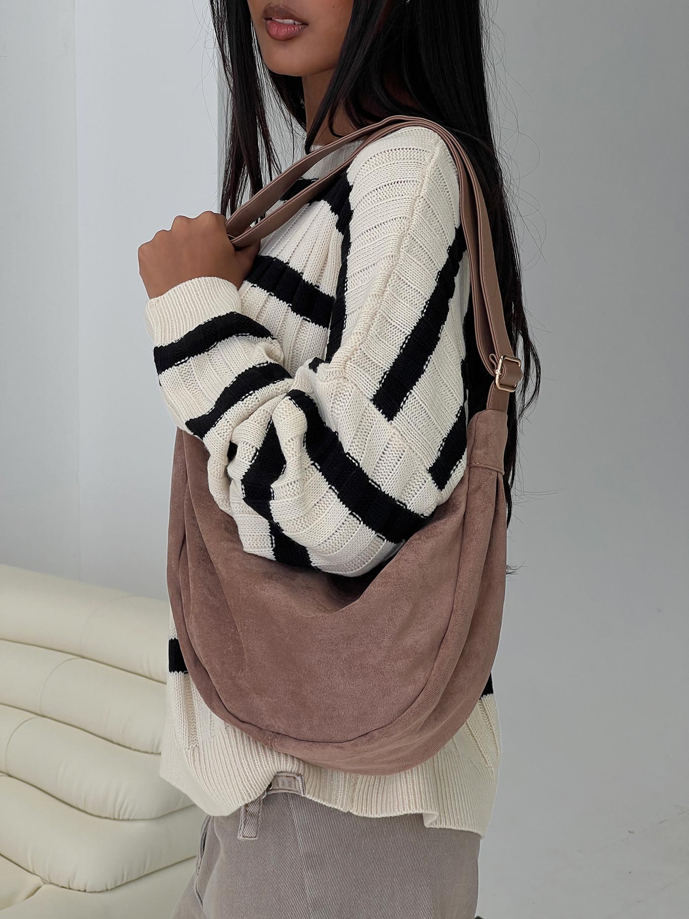 Ransom Faux Suede Shoulder Bag Taupe