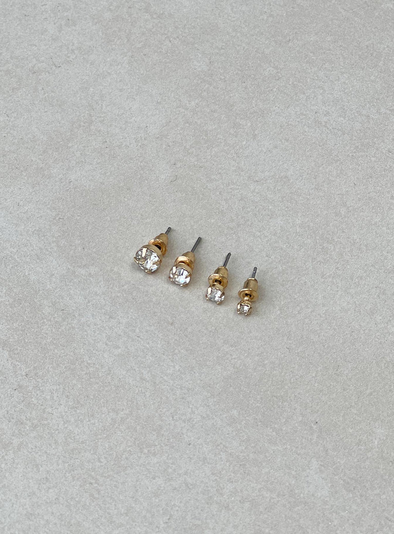 Gold-toned earring pack Diamante detail, pack of four, stud fastening