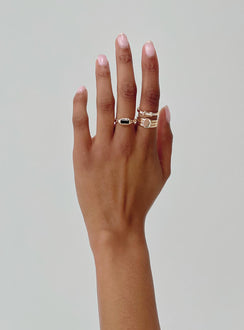 Gold-toned ring pack Pack of three, gemstone detail, lightweight