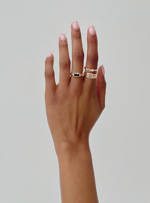 Gold-toned ring pack Pack of three, gemstone detail, lightweight