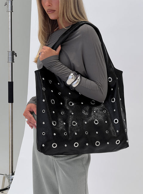 Find Your Love Eyelet Detail Shoulder Bag Black