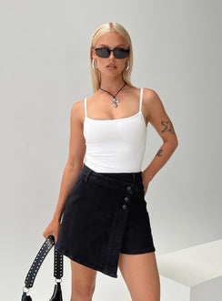 Kaycie Wrap Skort Black Denim Princess Polly high-rise 