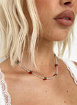 Beaded necklace Cherry detail, lobster clasp fastening 