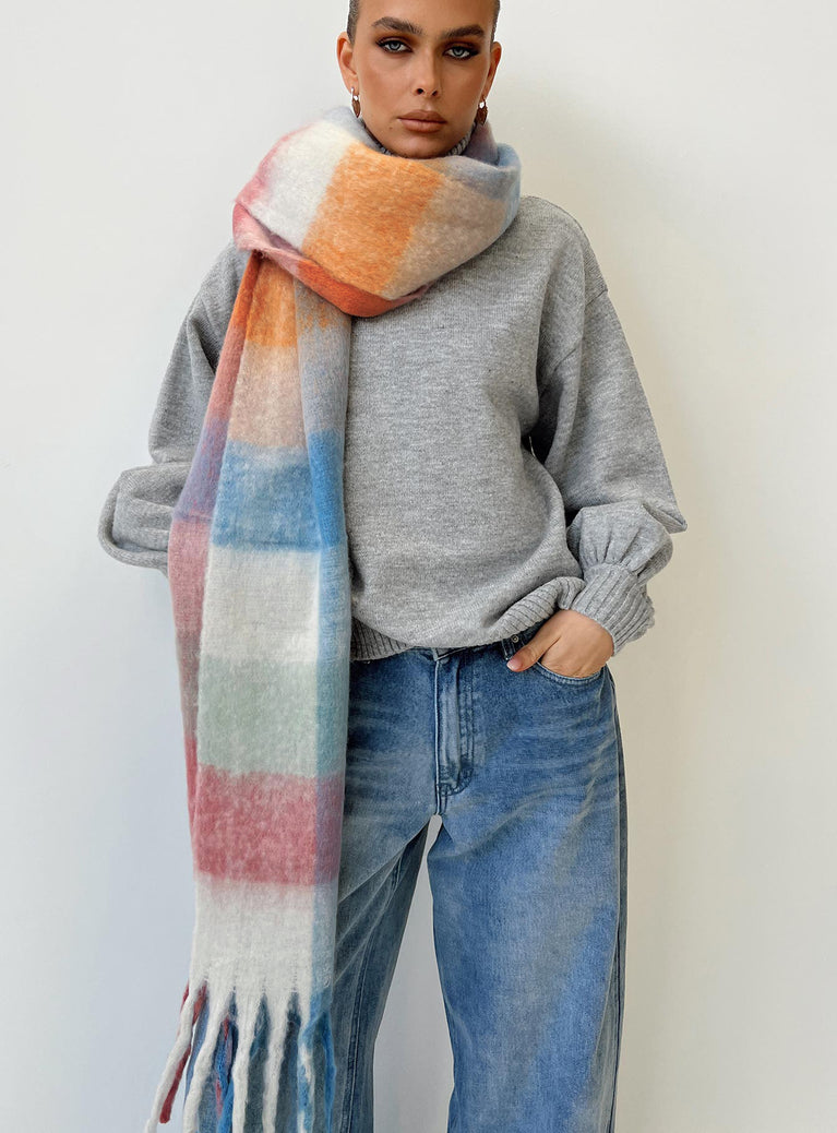 Plaid print scarf Soft knit material with good stretch 