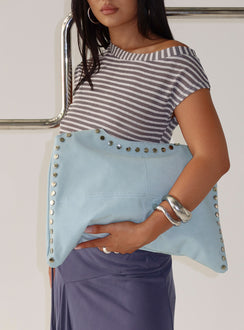 Tell The Truth Studded Faux Suede Bag Blue