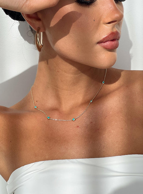 Necklace Gold-toned, gemstone detail, lobster clasp fastening Princess Polly Lower Impact 