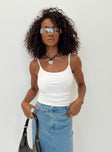 Front view of model wearing  front Princess Polly Sleeveless Scoop Neck  Lamont Top White