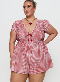 Wescott Gingham Playsuit Red / White Curve