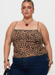 front view of model wearing Princess Polly Jaquelyn Top Leopard Curve Sleeveless Square Neck 