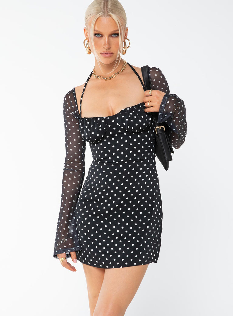 product Princess Polly Square Neck  Dyer Mini Dress Black / Polka Dot