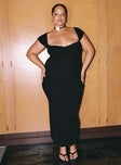 Front view of model wearing  front Princess Polly Square Neck  Larissa Maxi Dress Black Curve