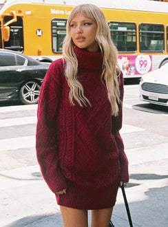 product Princess Polly High Neck  Bonington Sweater Dress Burgundy