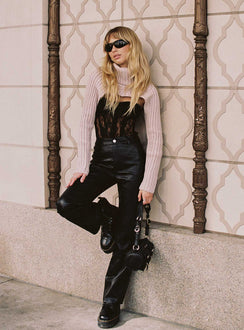 front view of model wearing Princess Polly Macey Pants Black Tall High Waisted Pants 