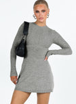 front view of model wearing Princess Polly Tomer Knit Mini Dress Grey Crew Neck 