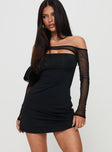 front view of model wearing Princess Polly Kampton Strapless Mini Dress Black Asymmetric Neckline 