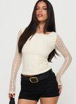 front view of model wearing Princess Polly Boxwood Long Sleeve Top Cream Full Sleeves Boat Neck 