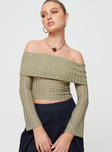 product Princess Polly Full Sleeves Square Neck  Vosti Off The Shoulder Top Olive