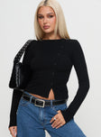 front view of model wearing Princess Polly Passoni Long Sleeve Top Black Full Sleeves Crew Neck 