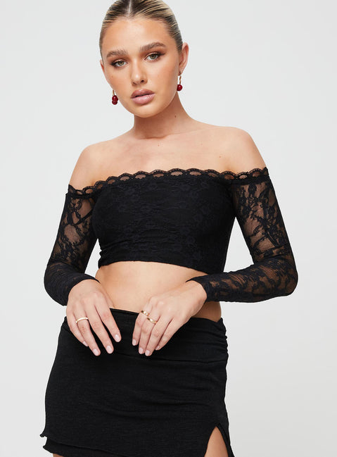 product Princess Polly Full Sleeves High Neck  Danzer Off The Shoulder Top Black