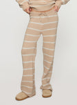 back view of model wearing Princess Polly Read Your Mind Knit Pant Cream Stripe High Waisted Pants 