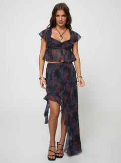 Front view of model wearing  front Kelber Maxi Skirt Purple / Multi Princess Polly  Maxi 