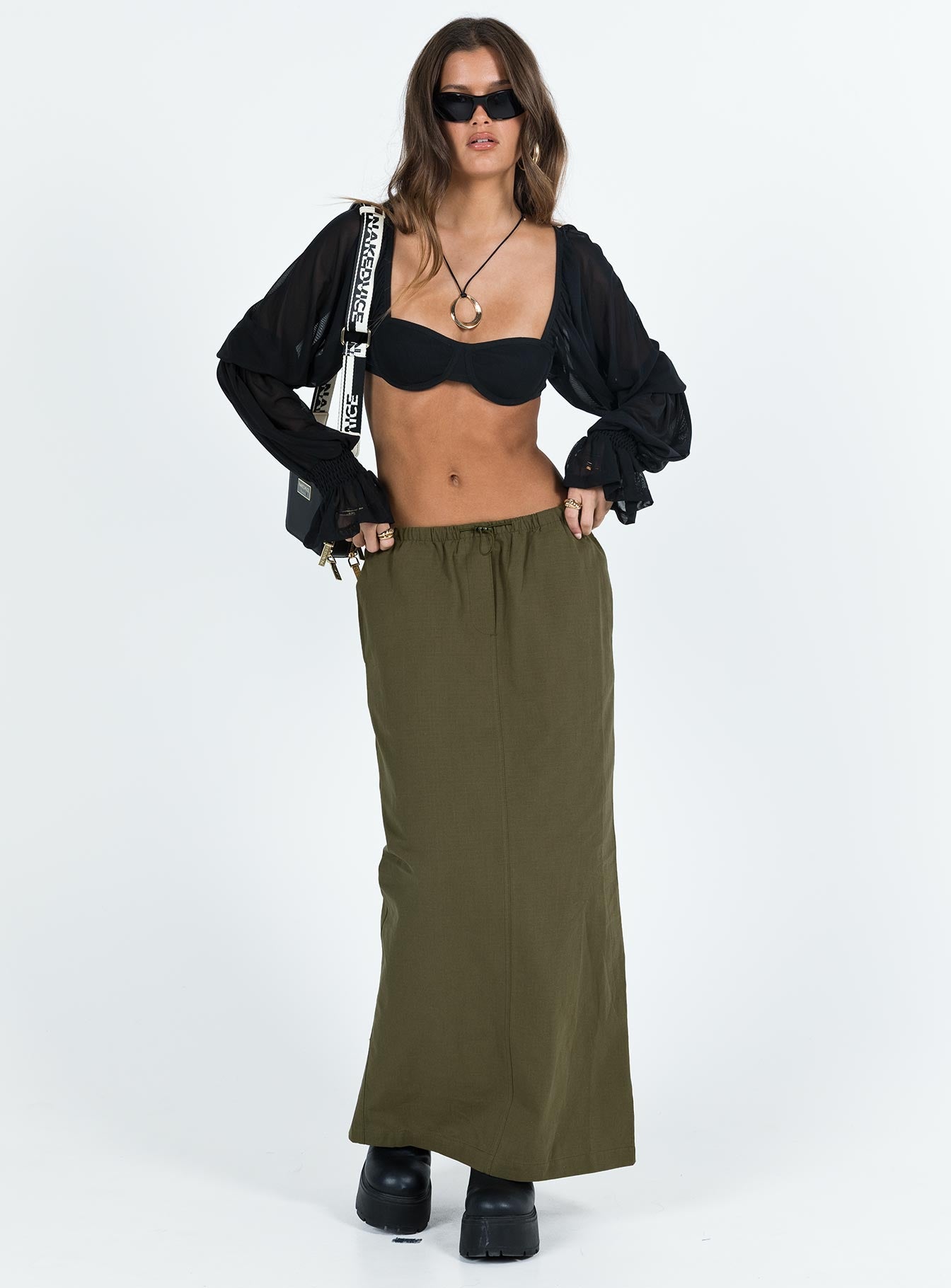 Olive green on sale maxi skirt uk