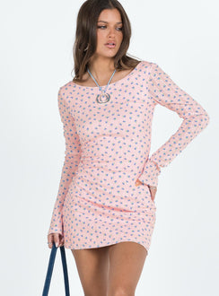 front view of model wearing Princess Polly Hallea Long Sleeve Mini Dress Pink 