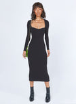 front view of model wearing Princess Polly Nolan Midi Dress Black Tall Sweetheart Neckline 