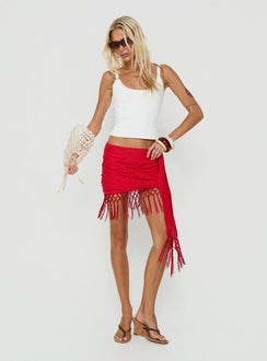Winita Macrame Tassel Mini Skirt Red